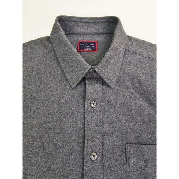 Untuckit Size Large Mens Gray Flannel Pocket Long Sleeve Logo Cotton Shirt - Picture 5 of 10